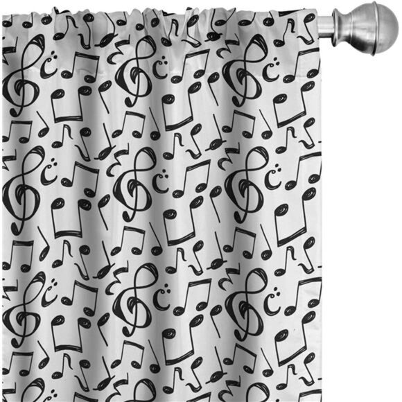 Window Curtains, Sketchy Musical Notes and Melody Entertainment Fine Arts Theme - Picture 1 of 7